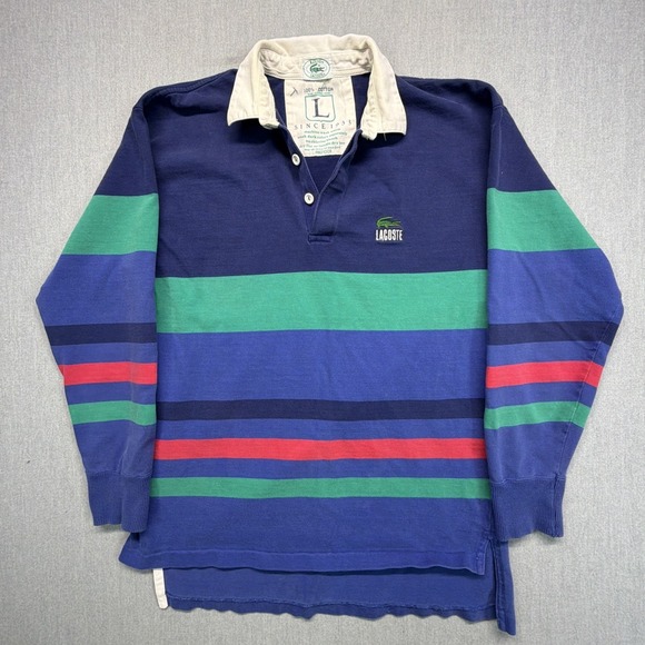 Lacoste Other - Vintage Izod Lacoste Polo Shirt Men L Navy Blue Cotton Rugby Crocodile Pullover
